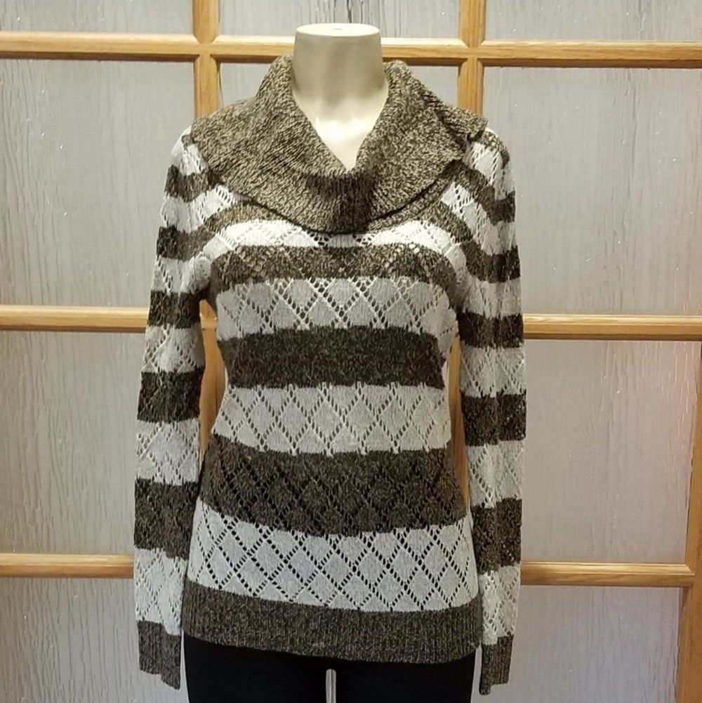 Carolyn Taylor Striped Long Cowel Sweater
